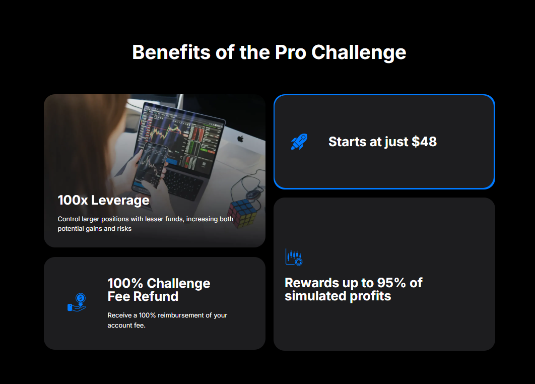 A comparative chart showing the different Hola Prime Challenge account sizes with their corresponding profit targets and drawdown limits.