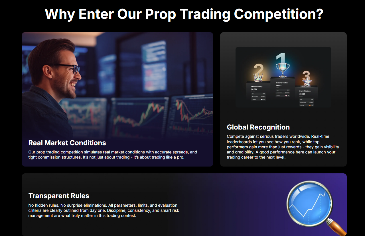 A screenshot collage showcasing the user interfaces of the various HolaPrime trading platforms like MT5 and a futures platform.