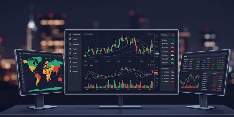 Illustration of prop trading platform and charts